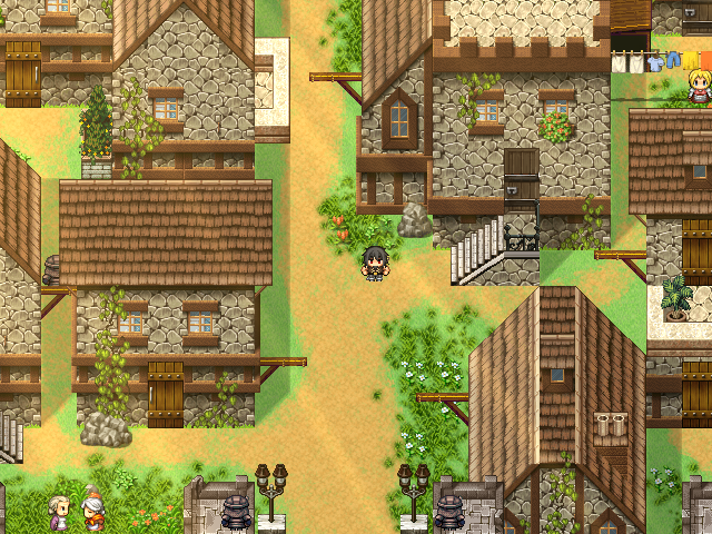 Entrance to the first town by day with various NPC's